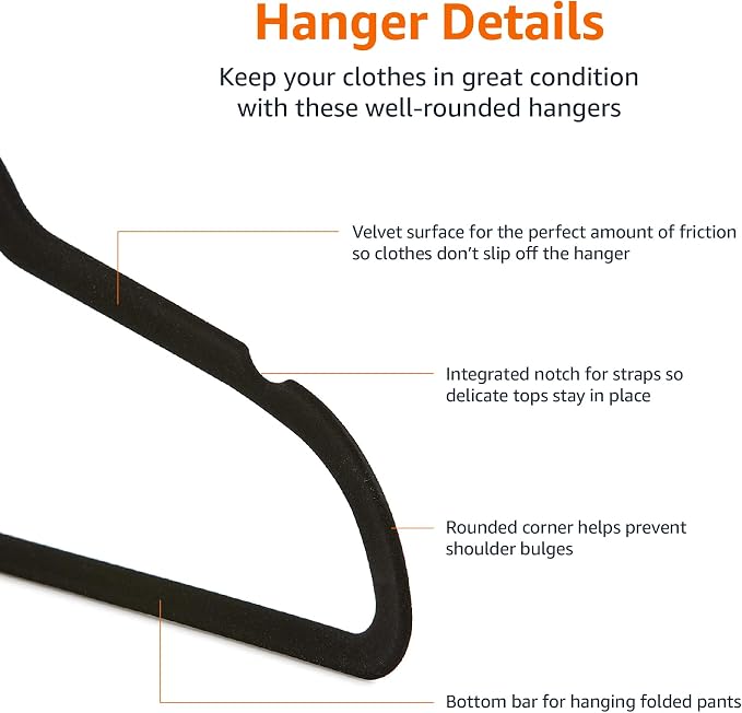 Amazon Basics Slim Velvet Non-Slip Space Saving Suit Clothes Hangers, Closet - Image 4