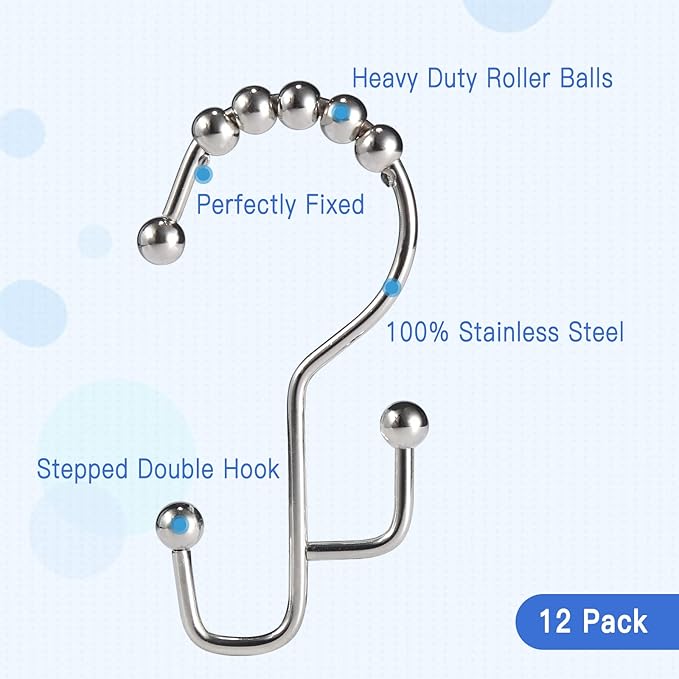 SUTINE Shower Curtain Hooks, Stainless Steel Bathroom Shower Hooks - Image 2