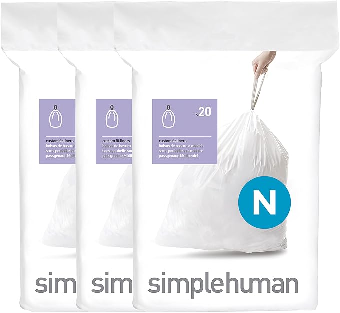simplehuman Code N 60 Count Custom Fit Liners, Drawstring Kitchen Trash Bags by Unknown