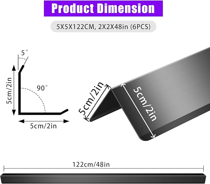 Black Stainless Steel Wall Corner Guard 2 x 2 x 48 inch 6 Pcs,304 Steel Corner Trim,Metal Wall Corner Protection Guards with 90-Degree Angle for Wall Protection and Decoration.