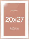 Homeforia 20x27 Picture Frame Rose Gold, High End Metal 20x27 Poster Frames with Mat 16x24 Photo, 20 x 27 Rose Gold Frame Matted to 16 by 24 Print, 27x20 Thin Frame, Tempered Glass, Wall Kit, Set of 1