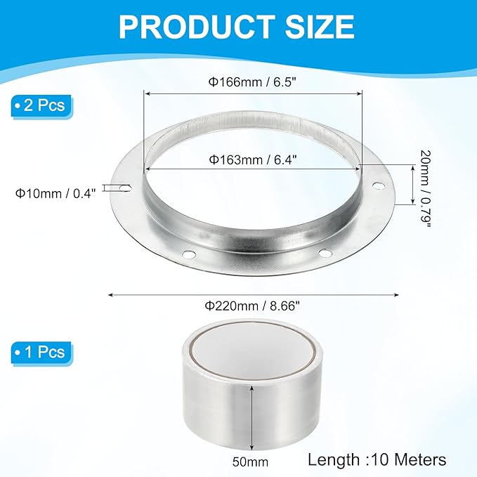 PATIKIL 2Pcs 6 Inch Duct Connector Flange, Metal Straight Pipe Exhaust Flange Duct Mounting Plate for Heating Cooling Ventilation HVAC System, Galvanize Steel