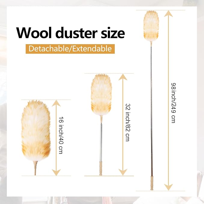 Lambswool Extendable Duster 32-98 Inch, Anti-Static Flexible Head, Stainless - Image 2
