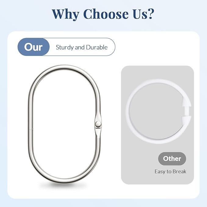 Bathway Shower Curtain Rings, Shower Curtain Hooks 12 Pcs Anti-Drop Shower Rings - Image 6