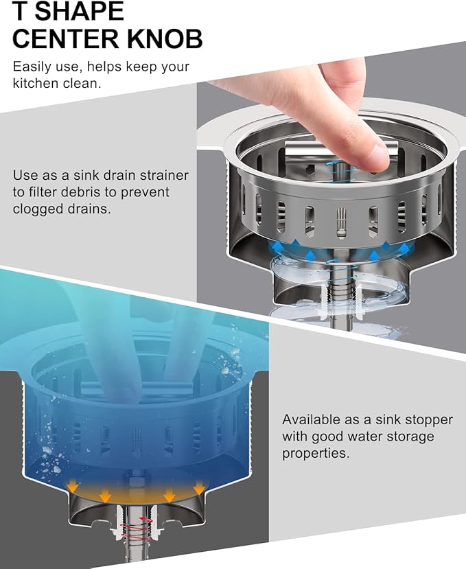 BOTEMY B9171 Kitchen Sink Drain 3 1/2 Inch Kitchen Sink Drain Strainer Assmebly Kit Stainless Steel Sink Strainer Basket/Drain Stopper for 3.5'' Standard American Drain Hole (Polished)