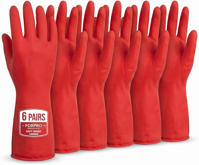 ForPro Natural Rubber Gloves, 6 Pairs Reusable Multi-Purpose Household Cleaning by ForProProfessionalCollection