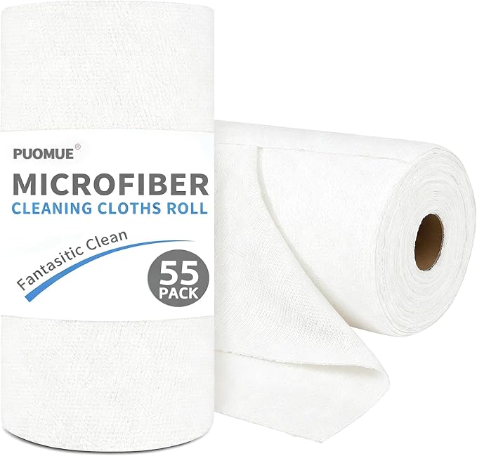 Puomue 55 Pack Microfiber Cleaning Cloth Roll, Tear Away Reusable Towels by Puomue
