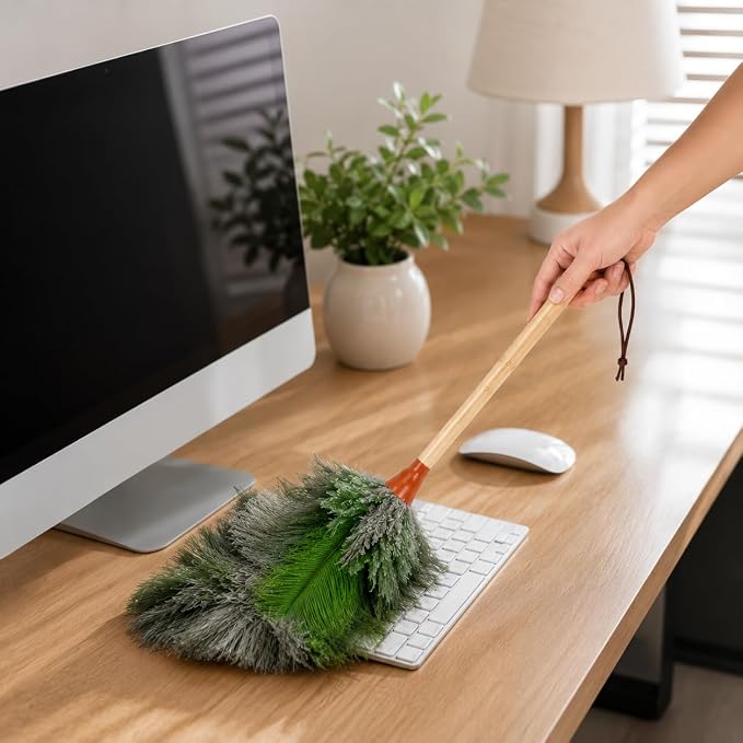 16 in Ostrich Feather Duster, Bamboo Handle Duster Green - Image 8