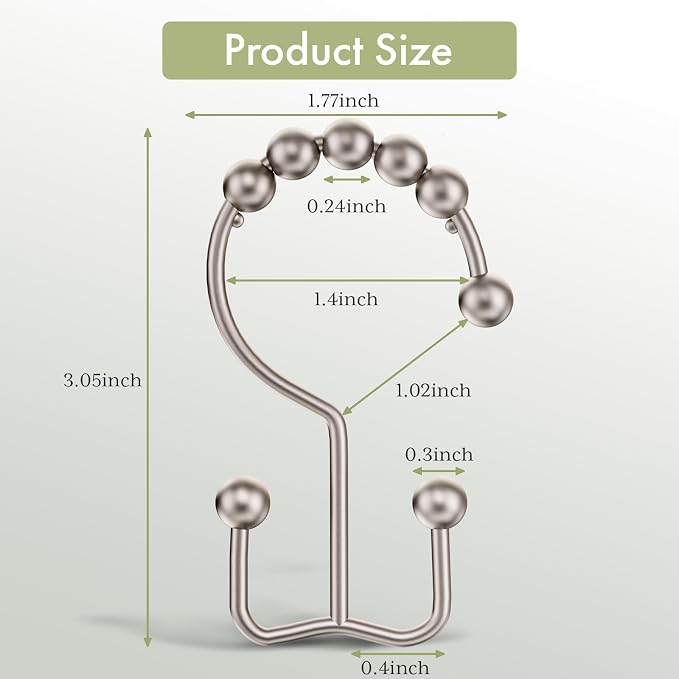 Shower Curtain Hooks Rings, Stainless Steel Shower Curtain Rings, Matte Nickel - Image 2