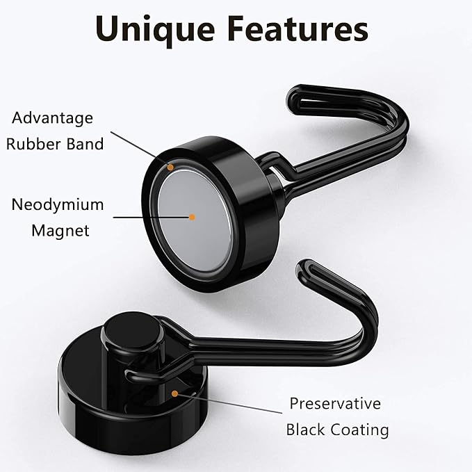 Tohoer Magnetic Hooks, Neodymium Magnets Hook Heavy Duty 30LBS Rust Proof - Image 2