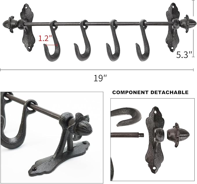 Sungmor Vintage Cast Iron Wall Hook Rack - Image 6