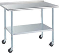 ROCKPOINT Stainless Steel Table for Prep & Work with Backsplash and Caster 30x48 Inches, NSF Metal Commercial Kitchen Table with Adjustable Under Shelf and Table Foot for Restaurant, Home and Hotel