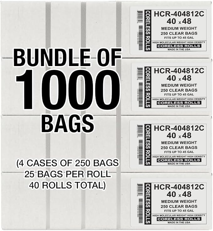 Aluf Plastics 45 Gallon 12 Micron Clear Trash Bags 40" x 48" 1000 Bags - Image 2