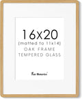 16x20 Picture Frame for Wall, Solid Oak Wood 16 by 20 Frames, 16 x 20 Poster Frame with Tempered Glass, 16x20 Frame Matted to 11x14, 16"x20" Wood Frame for Home Decor, Natural Oak Color, 1 Pack