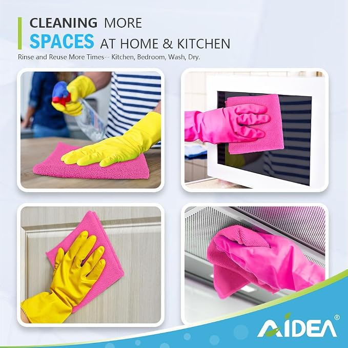 AIDEA Pink Microfiber Cleaning Cloth-12PK, Absorbent Cleaning Rags 12"x12" | - Image 6