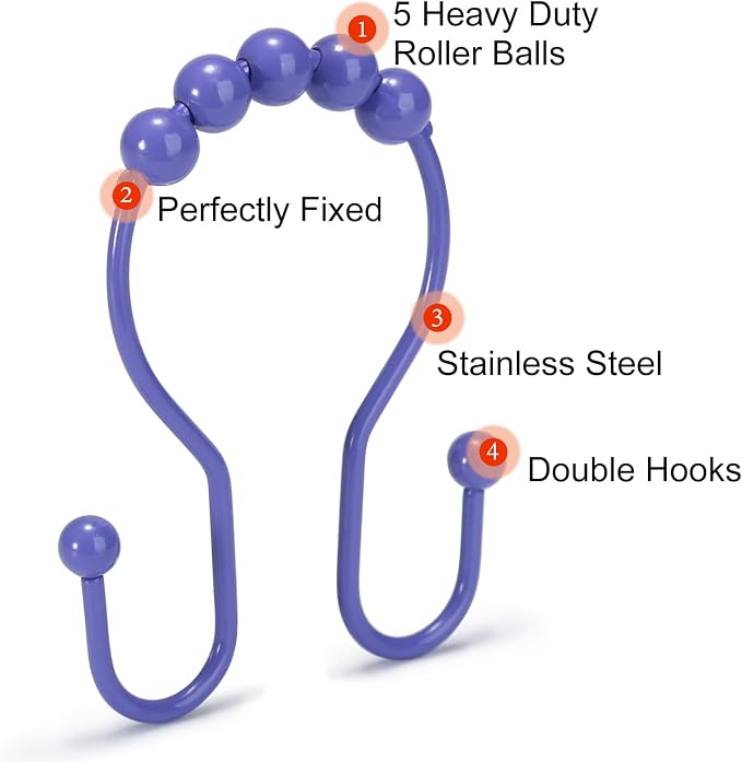 Shower Curtain Hooks, Stainless Steel Shower Curtain Hangers, Double Hook - Image 4