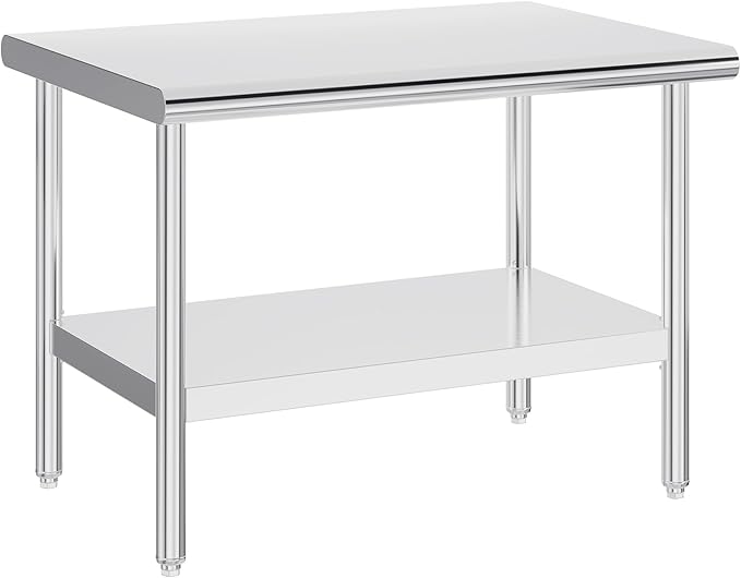 Jocisland 30" x 48" Stainless Steel Table for Prep & Work Adjustable Under Shelf and Feet, for Commercial Kitchen, Restaurant, Hotel, Garage