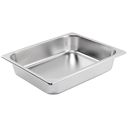 4 Pack Hotel Pans with Lids, 1/2 Size 2.5" Deep Stainless Steel Steam Table Pans 22 Gauge Anti Jam 12.8" L x 10.4" W Commercial Food Storage Containers Metal Pan
