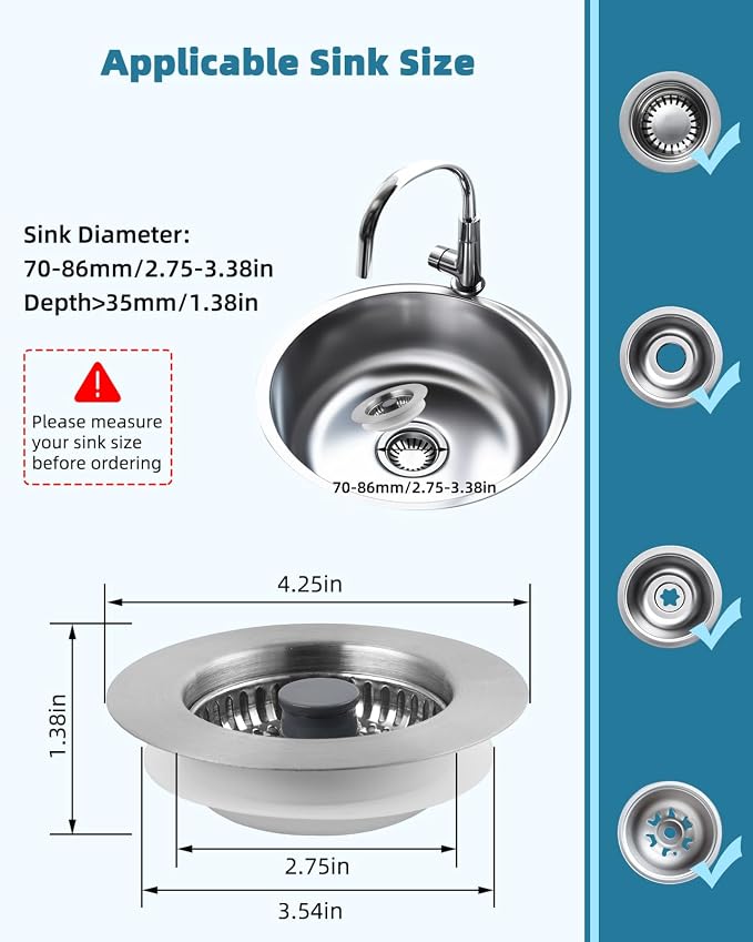 All Metal Sink Drain Strainer for Kitchen Sink - Image 6