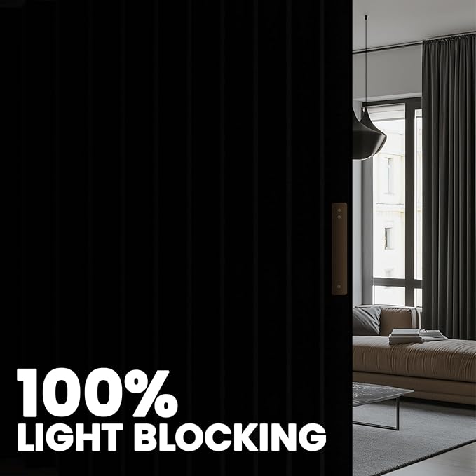 100% Blackout Accordion Room Divider Curtains - with Flexible Ceiling Track Total Privacy Sound Proof Curtains Suitable for Bedroom Patio Sliding Door(Black, W100 x L96, 1 Pack)