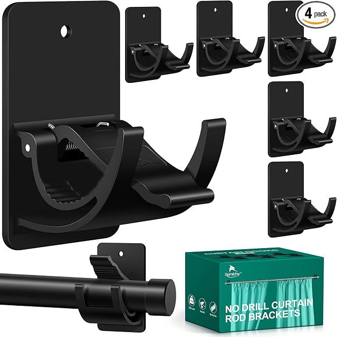 No Drill Curtain Rod Brackets, Self Adhesive Curtain Hooks 20lb, Nail Free by Unknown
