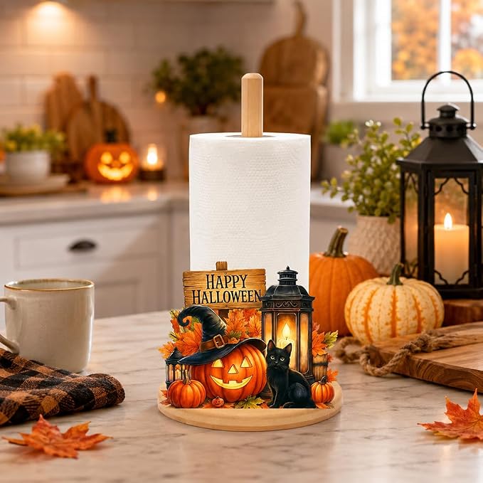 Bamboo Paper Towel Holder with 11 Set Interchangeable Holiday Signs, Rustic - Image 3
