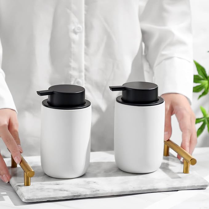 Ceramic Pump Bottle Refillable Lotion Soap Dispenser 12oz White | Matte - Image 2