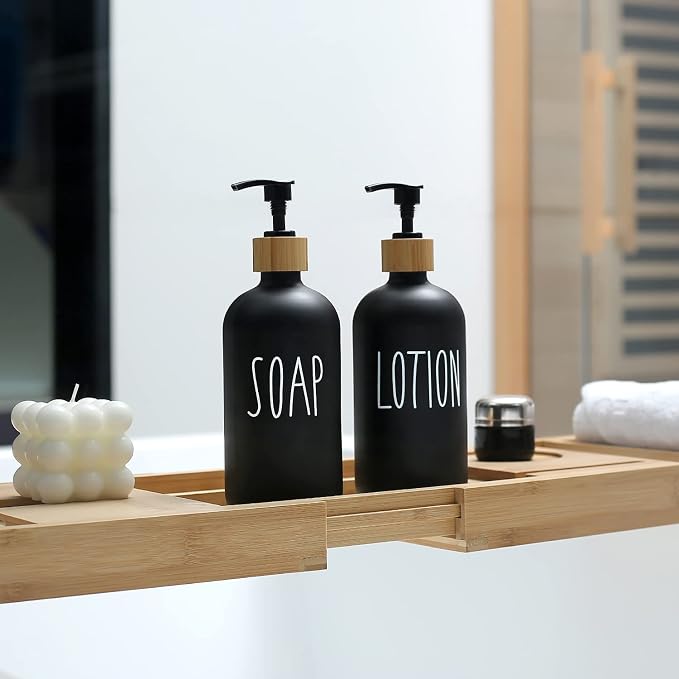 MOMEEMO Black Soap Dispenser Bathroom Set | Hand Soap and Lotion Set Suitable - Image 4