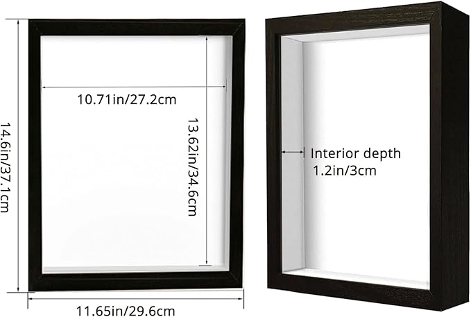 11x14 Shadow Box Frame Display Case, Wood with Plexiglass, Display Case Box for Memorabilia, Medal, Crafts,Tickets & Photos, Picture Frame for Wall and Tabletop (Black, 11x14)