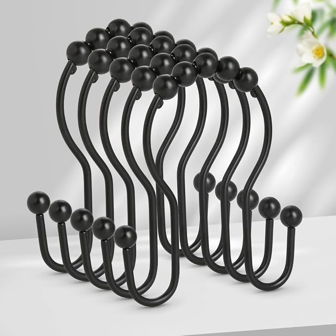 Resze 12PCS Shower Curtain Hooks, Sturdy Metal Shower Curtain Rings | Glide by Resze