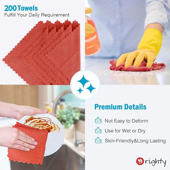 Orighty Microfiber Cleaning Cloth Bulk, 200 Pack, 11.5x11.5 inch, Soft Highly - Image 5