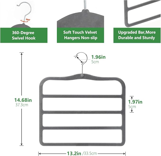 Closet Organizers and Storage, Pants Hangers Space Saving Velvet Hanger | - Image 3