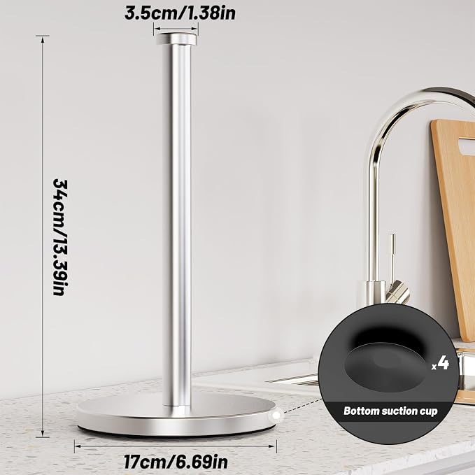 VEHHE Paper Towel Holder Countertop, 4 Non-Slip Suction Cups, Weighted Base - Image 3