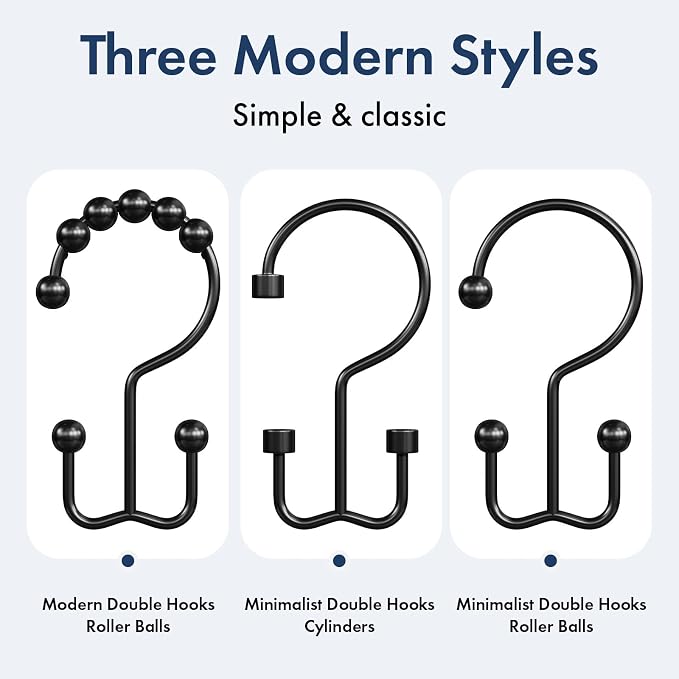 Bathway Shower Curtain Hooks Matte Black Shower Curtain Rings, Metal Shower - Image 7