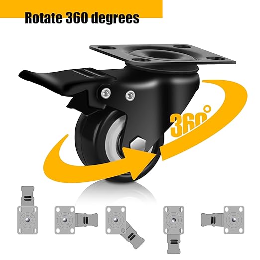 QNCZ 2" Caster Wheels, Casters Set of 4 Heavy Duty but Silent, Excellent Locking Casters with Polyurethane (PU) Wheels, Swivel Plate Castor Wheels for Cart, Furniture, Workbench