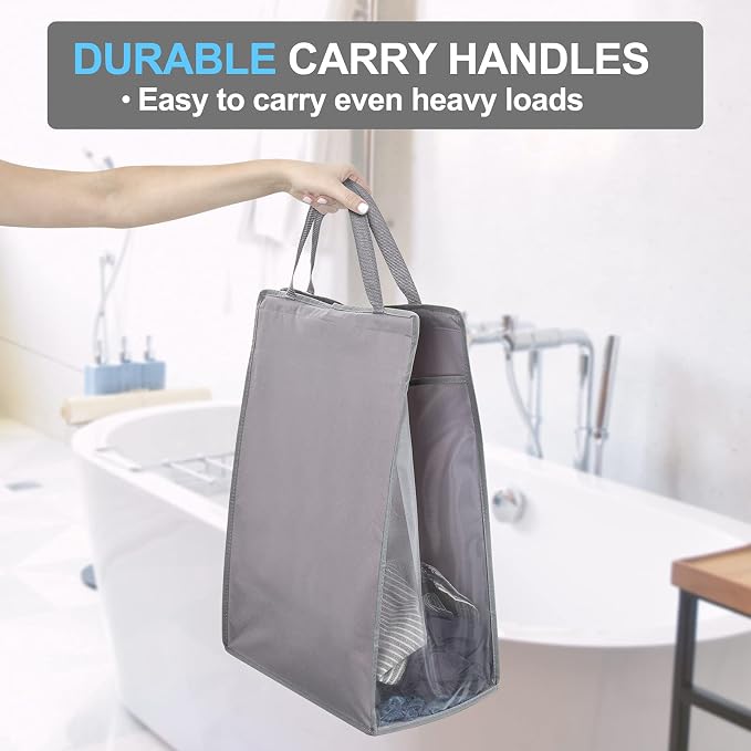 FENTEC Hanging Laundry Hamper，2 Pack Grey Hanging Laundry Basket - Image 4