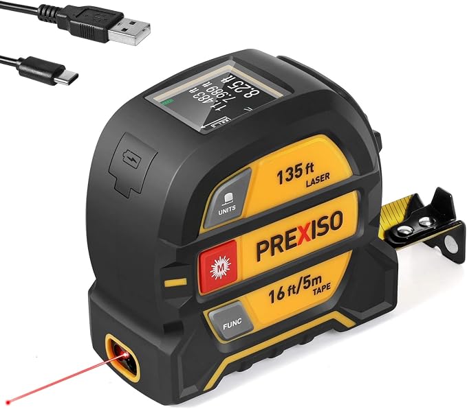 PREXISO 2-in-1 Laser Tape Measure 135Ft Rechargeable Laser Measurement Tool by PREXISO