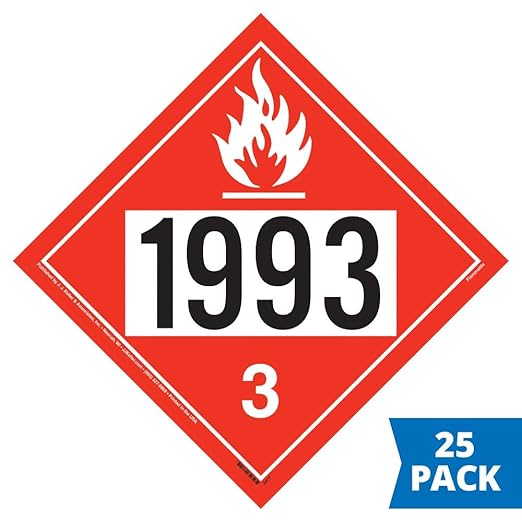 1993 Placard, Class 3 Flammable Liquid 25-pk. - 10.75" x 10.75" Permanent Self Adhesive Vinyl, DOT Hazmat Compliant, J. J. Keller & Associates, Inc.