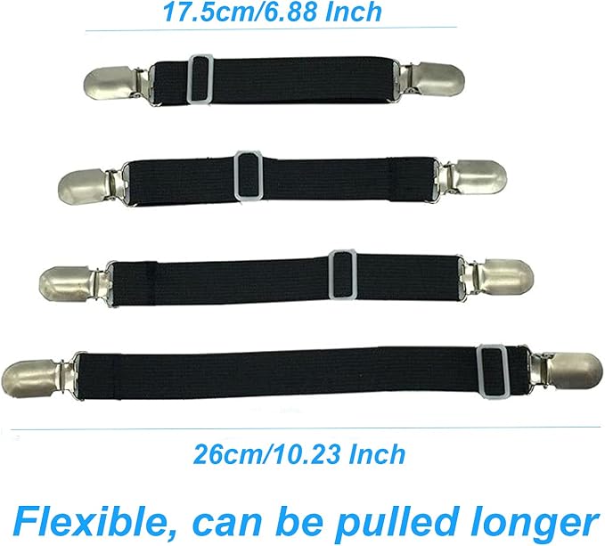 BetyBedy 4Pcs Adjustable Bed Sheet Fasteners Suspenders, Elastic Sheet Band - Image 2
