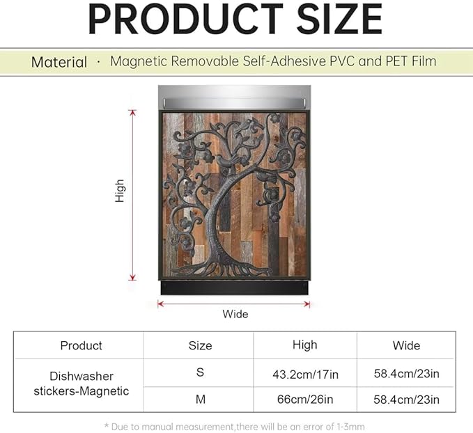 Tree of Life Dishwasher Magnet Cover Birds Fridge Sticker, Stainless Steel Tree Magnetic Refrigerator Panel Cover, Wood Door Magnet Dishwasher Skin Cover (23" x 26" Magnetic)