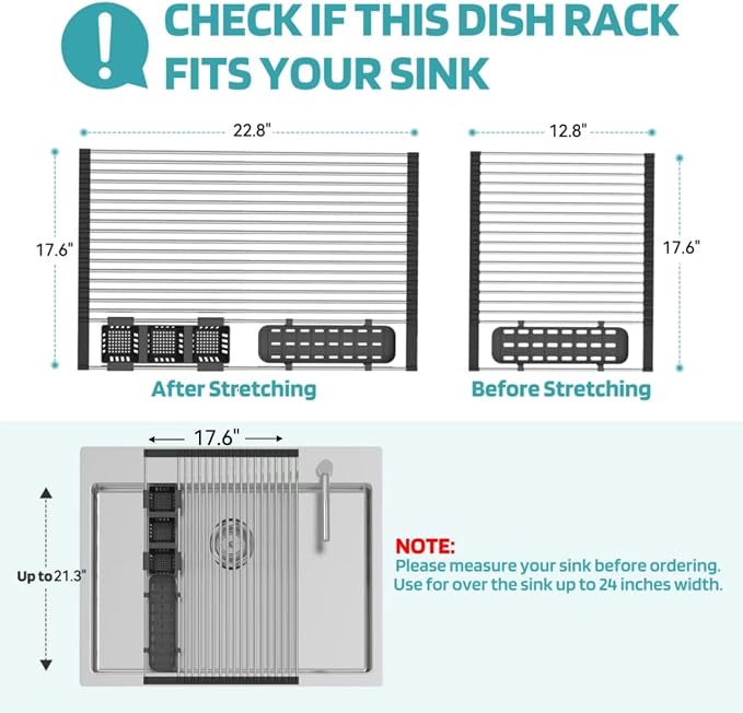 BBXTYLY Extra Large Black Expandable Roll Up Dish Drying Rack Up to 22.8''with - Image 4