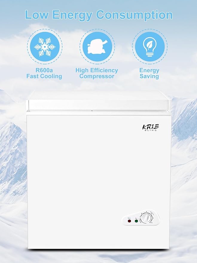 Chest Freezer 5.0 cu.ft Mini Adjustable 7 Thermostat Compact Deep Freezer Top Door Low Noise with Removable Basket White