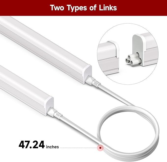4 Pack T5 LED Shop Light, 4FT, 20W, 5000K 2200LM, Linkable Utility Fixture for Under Cabinet, Kitchen, Garage, Basement, Workshop Lighting, Easy Installation, Plug & Play