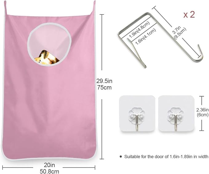 2PCS Pink Hanging Laundry Hamper Bag Over the Door Laundry Hamper Wall Hamper - Image 3