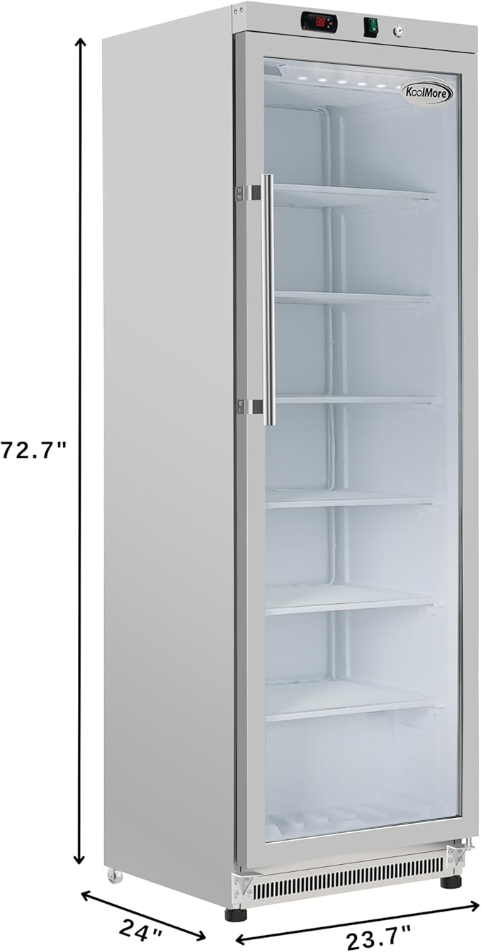 KoolMore 12 Cu. ft. Commercial Freezer with Glass Door in Stainless Steel - Manual Defrost (KM-MFD-12GSG)