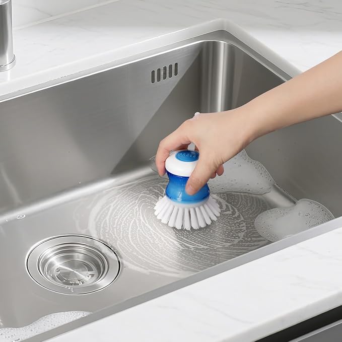 Dish Brush with Soap Dispenser for Pots, Pans & Sink Cleaning, Soft Bristles - Image 6
