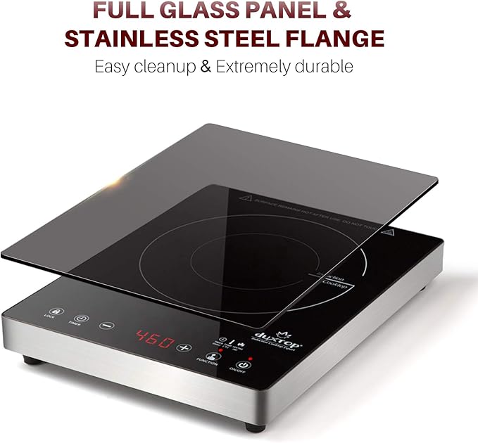 Duxtop Portable Induction Cooktop, High End Full Glass Induction Burner with Sensor Touch, 1800W Countertop Burner with Stainless Steel Housing, E200A, Black