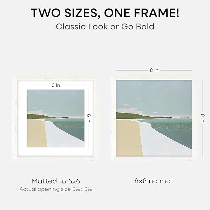 Homeforia 8x8 Picture Frames White, High-End Oak 8 x 8 Square Wood Frame with Mat 6 by 6 Photo, 8x8 Wooden Frames Matted to 6x6 Print, 8by8 Wall or Tabletop Frame, Tempered Glass, Wall Kit, Set of 3