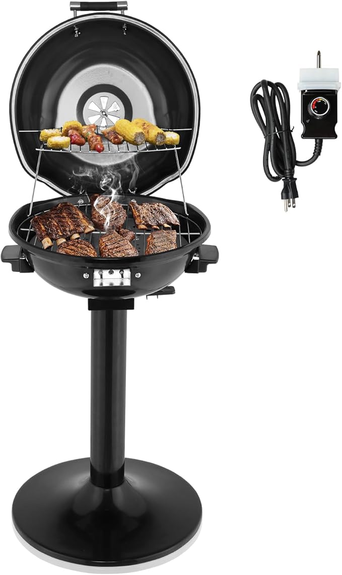 Outvita Indoor/Outdoor Electric Grill, 1600W Portable Removable Stand Grill with Double Layer Design for BBQ, Patio & Backyard (Black)
