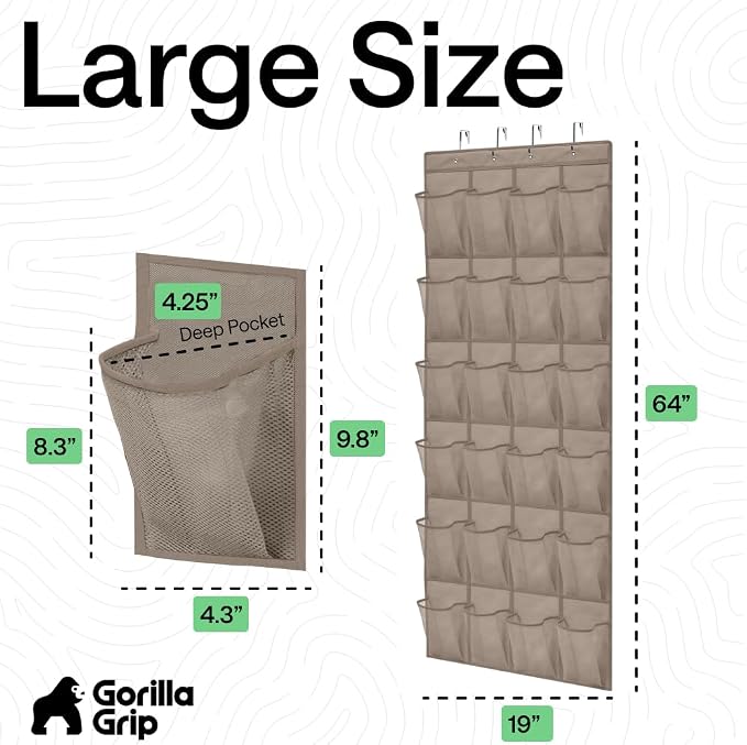GORILLA GRIP Over the Door Shoe Organizer, 24 Large Pockets, Space Saving - Image 7